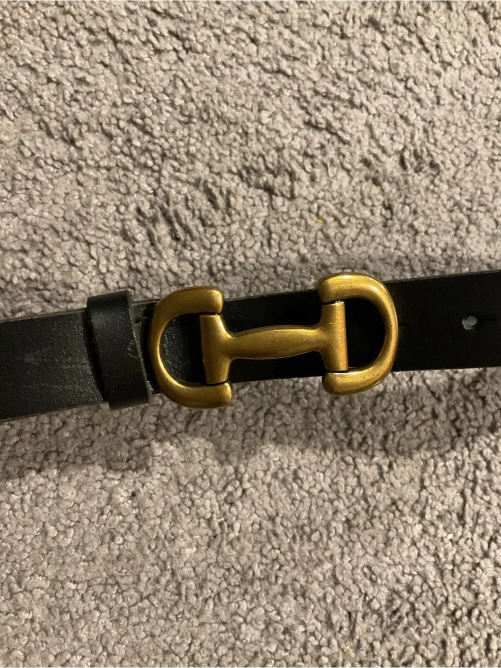 Boden Black Leather Belt with Gold Brass Horsebit Buckle Detail